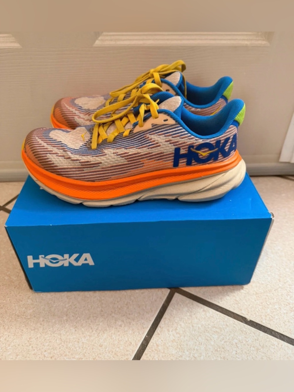 Hoka One One Kids Orange, Blue & Yellow Running Sneakers